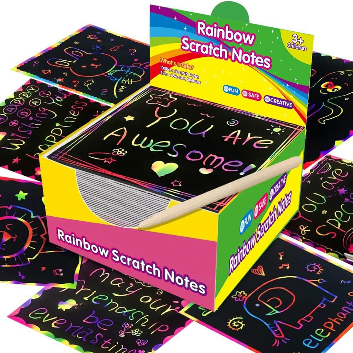 Rainbow Scratch Notes – kreatywne karteczki do zdrapywania dla dzieci (100 szt.).