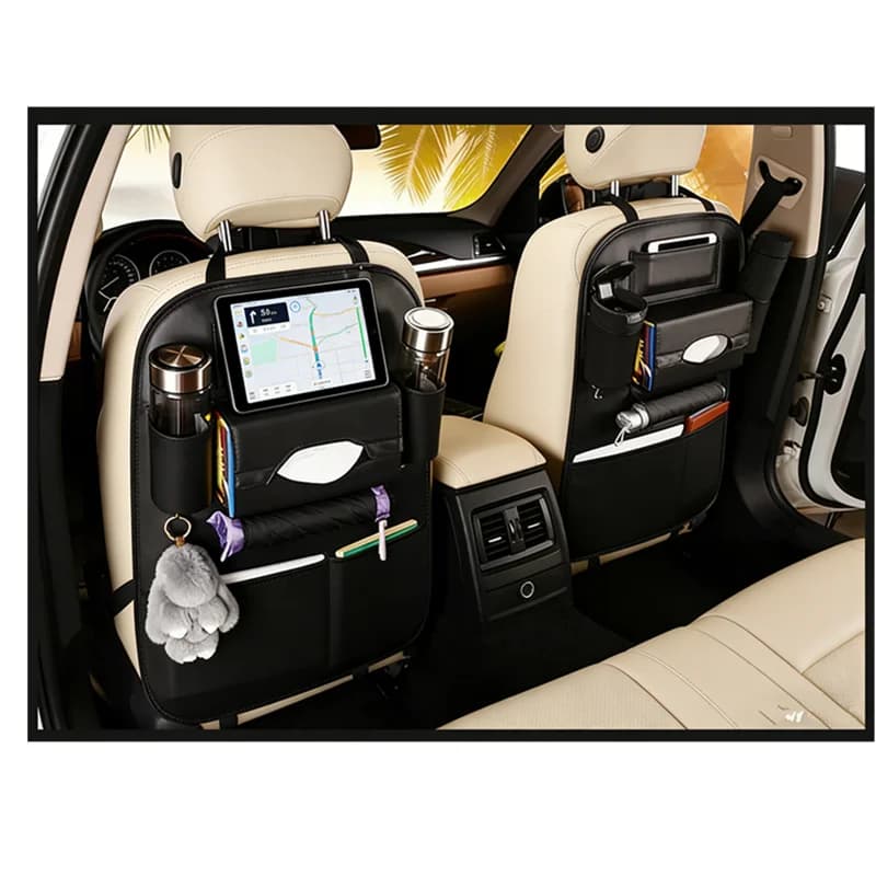 X Organizer na oparcie fotela – kieszenie na akcesoria i drobiazgi do auta. Pomaga utrzymać porządek na tylnej kanapie w trasie.