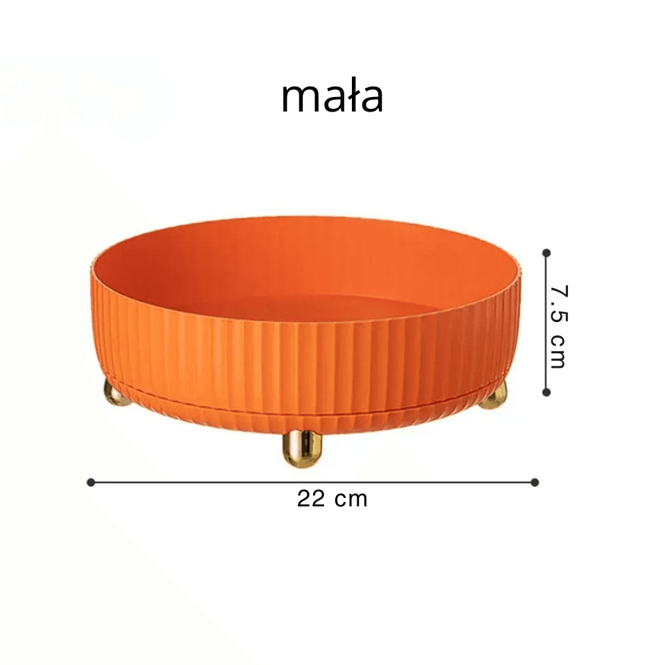 Obrotowy organizer 360°.
Praktyczna taca obrotowa do przypraw, kosmetyków i drobiazgów. Ułatwia dostęp do zawartości, porządkuje przestrzeń, sprawdza się w kuchni, łazience oraz w domu.