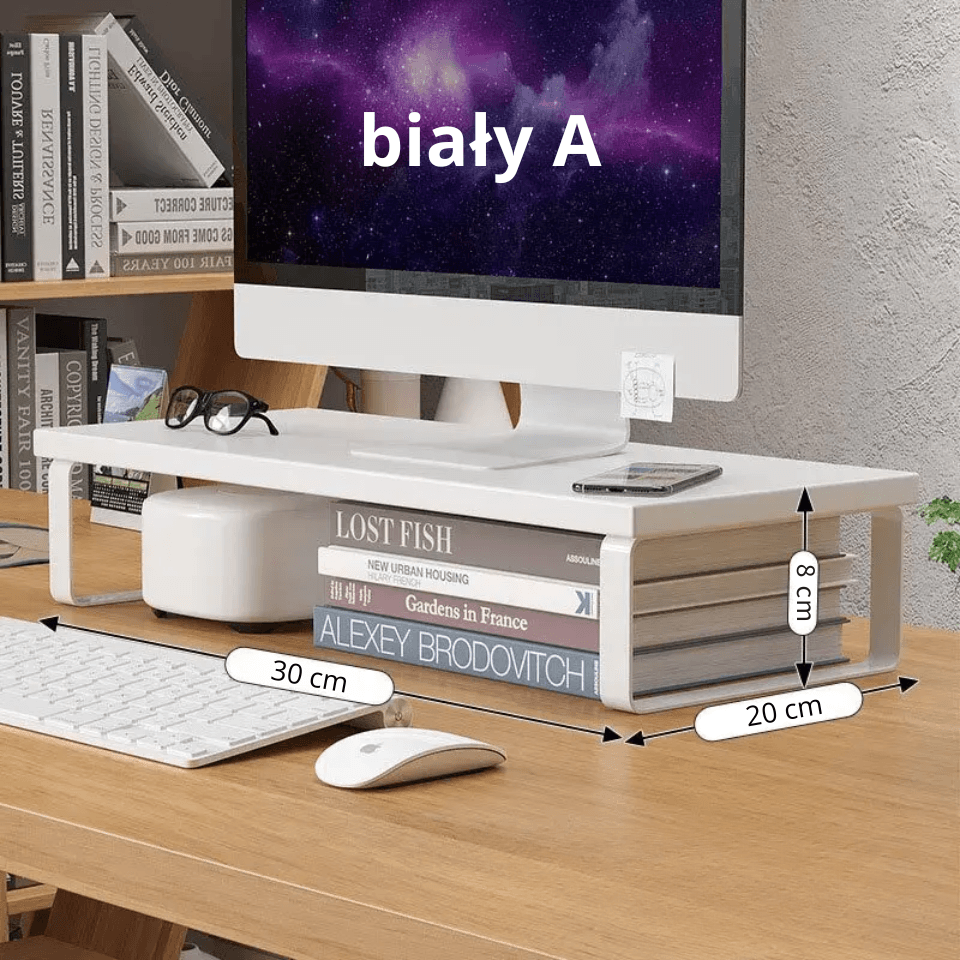 X Półka pod monitor i laptop – podwyższa ekran i tworzy dodatkową przestrzeń na biurku. Proste rozwiązanie dla wygodniejszej pracy i lepszej organizacji stanowiska.
