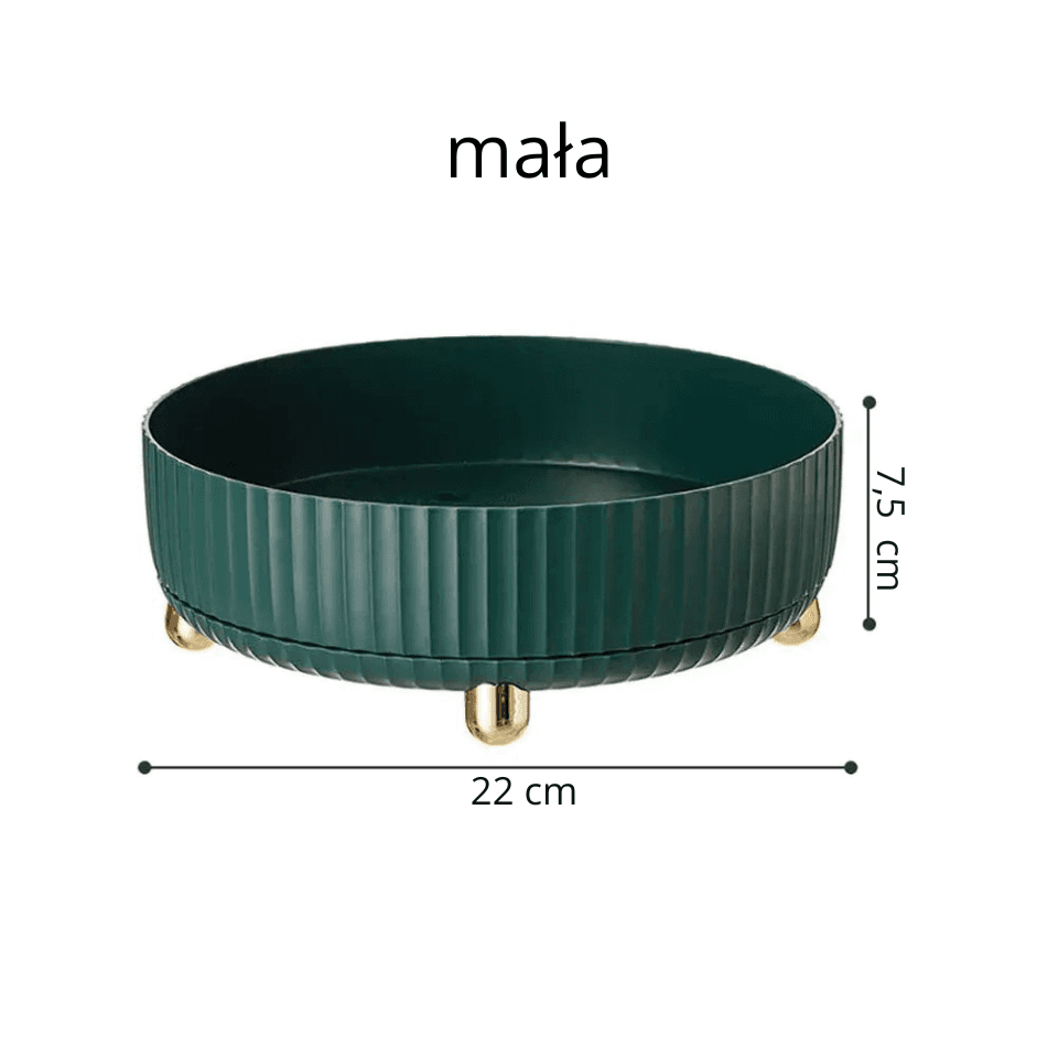 Obrotowy organizer 360°.
Praktyczna taca obrotowa do przypraw, kosmetyków i drobiazgów. Ułatwia dostęp do zawartości, porządkuje przestrzeń, sprawdza się w kuchni, łazience oraz w domu.