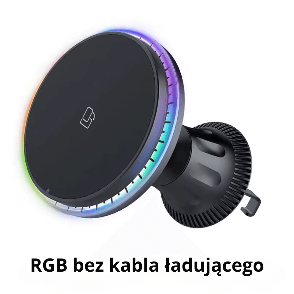 X Magnetyczny uchwyt samochodowy z ładowaniem Qi i podświetleniem RGB. Telefon stabilnie trzyma się na magnesie i ładuje w trasie.