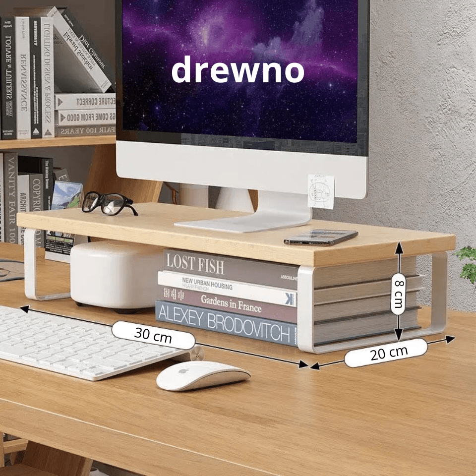 X Półka pod monitor i laptop – podwyższa ekran i tworzy dodatkową przestrzeń na biurku. Proste rozwiązanie dla wygodniejszej pracy i lepszej organizacji stanowiska.