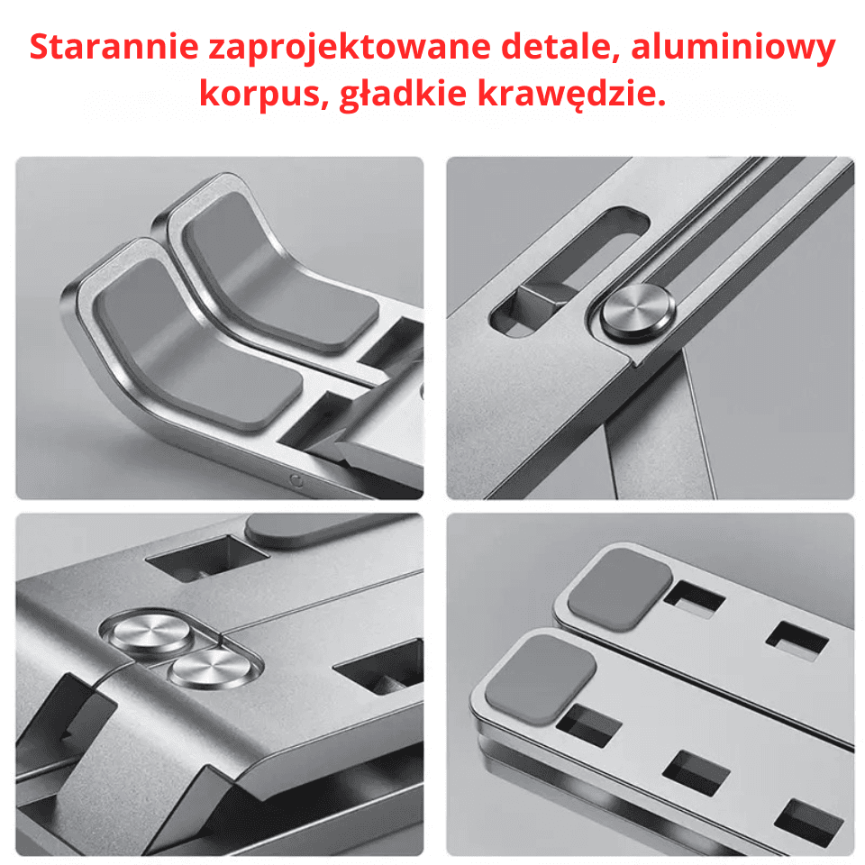 X Podstawka pod laptop regulowana – składana, 10 poziomów nachylenia, poprawia ergonomię i chłodzenie urządzenia. Lekka, stabilna i łatwa do zabrania do pracy lub w podróż.