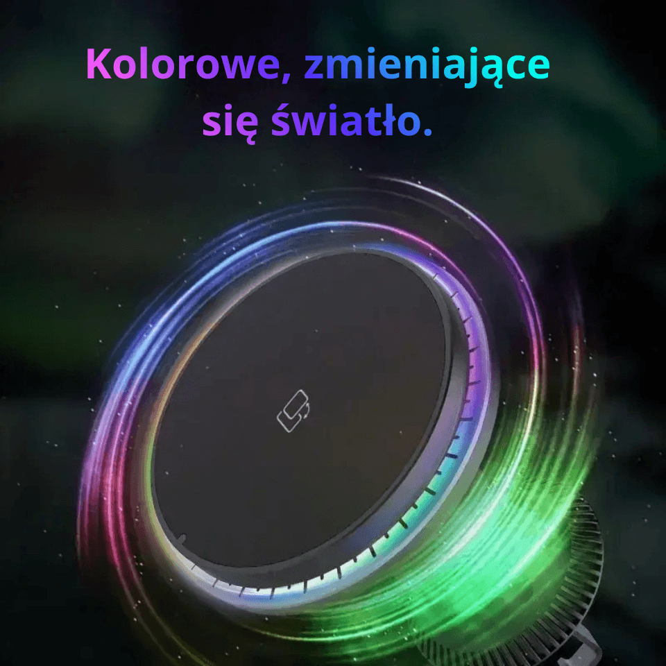 X Magnetyczny uchwyt samochodowy z ładowaniem Qi i podświetleniem RGB. Telefon stabilnie trzyma się na magnesie i ładuje w trasie.