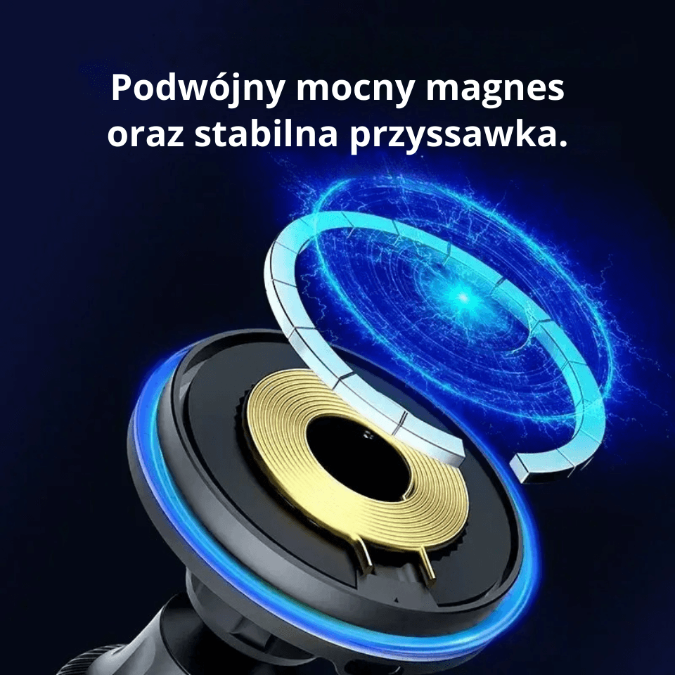 X Magnetyczny uchwyt samochodowy z ładowaniem Qi i podświetleniem RGB. Telefon stabilnie trzyma się na magnesie i ładuje w trasie.
