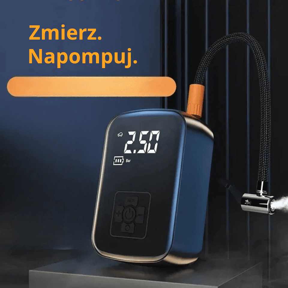 X Bezprzewodowy kompresor samochodowy 150 PSI z wyświetlaczem LED i automatycznym stopem. Szybkie pompowanie  opon, rowerów, piłek – zawsze pod ręką.