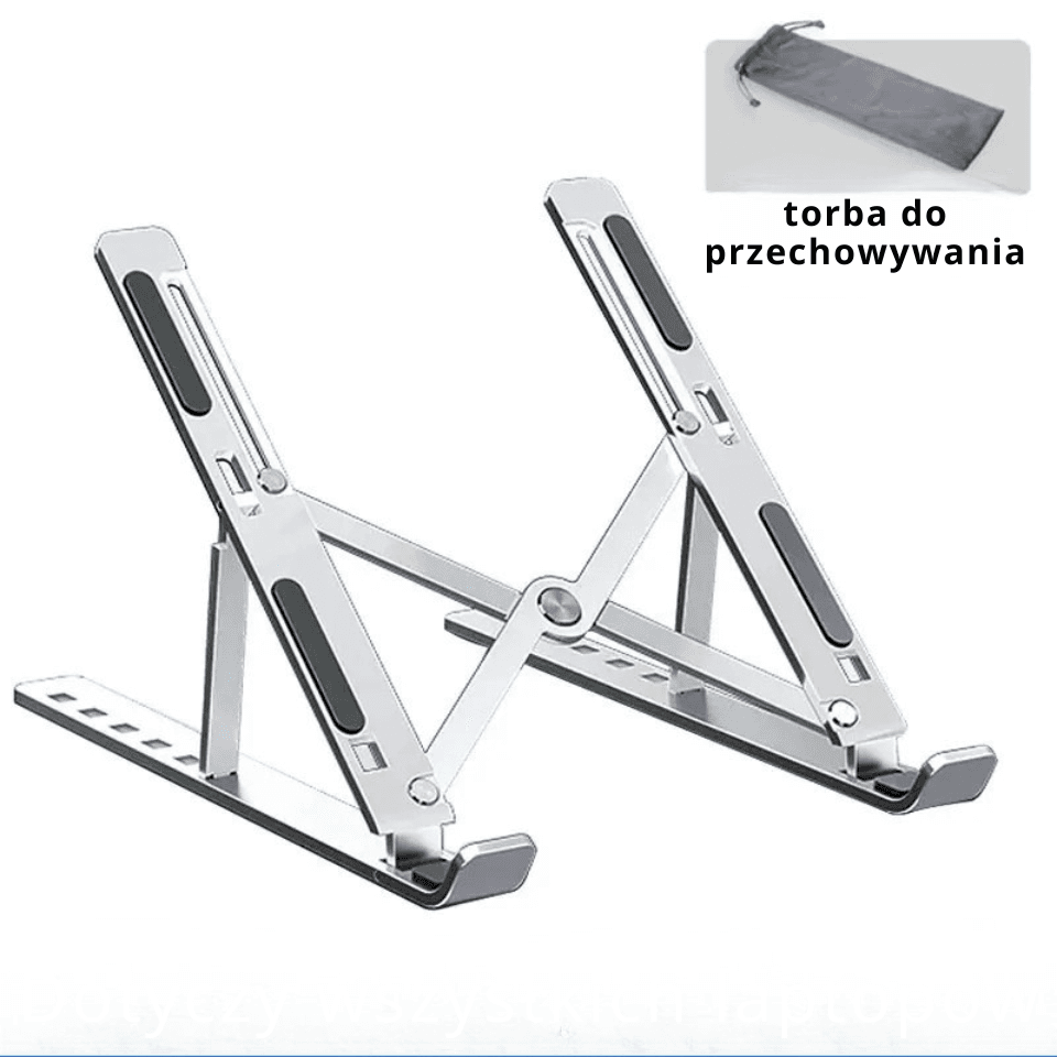 X Podstawka pod laptop regulowana – składana, 10 poziomów nachylenia, poprawia ergonomię i chłodzenie urządzenia. Lekka, stabilna i łatwa do zabrania do pracy lub w podróż.