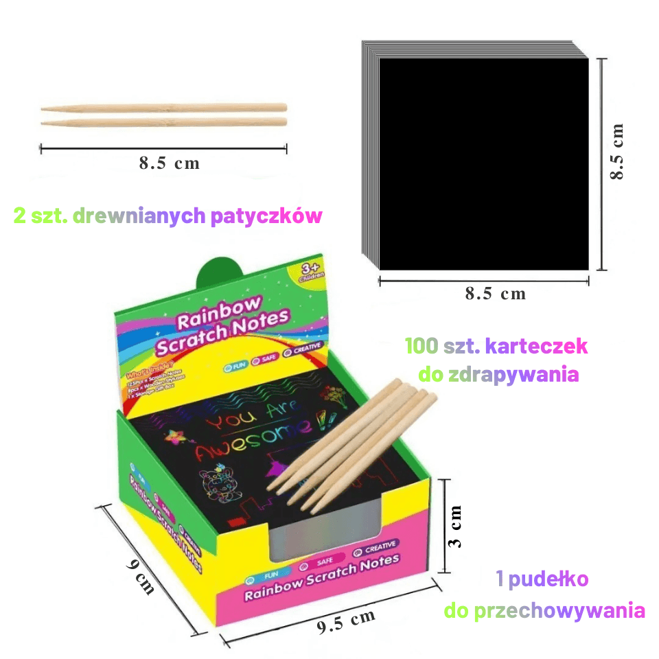 Rainbow Scratch Notes – kreatywne karteczki do zdrapywania dla dzieci (100 szt.).