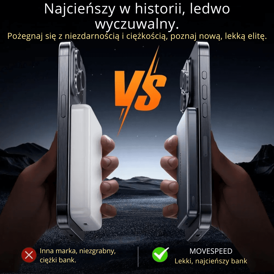 X Powerbank MOVESPEED 10000 mAh z szybkim ładowaniem przewodowym 20W i bezprzewodowym 15W. Smukły, metalowy, gotowy na codzienne użycie.