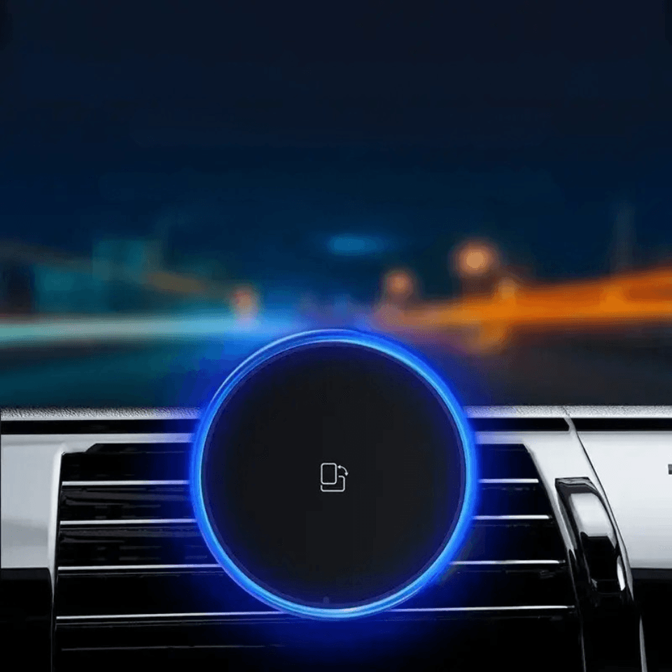 X Magnetyczny uchwyt samochodowy z ładowaniem Qi i podświetleniem RGB. Telefon stabilnie trzyma się na magnesie i ładuje w trasie.
