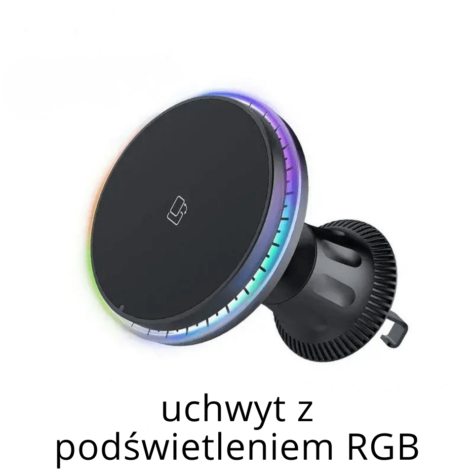 X Magnetyczny uchwyt samochodowy z ładowaniem Qi i podświetleniem RGB. Telefon stabilnie trzyma się na magnesie i ładuje w trasie.